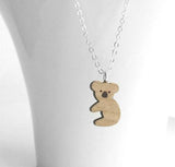 Koala Bear Necklace - small wooden cut shape pendant on delicate silver or gold chain - medium shade finish wood - cute Australian animal - Constant Baubling