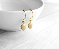 Little Acorn Earrings, small acorns, oxidized brass acorn, bronze acorns, autumn earrings, fall accessory, tiny acorn earring, petite dangle - Constant Baubling