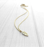 Little Feather Necklace - gold small pendant symbol charm - simple minimalist delicate fine chain - symbolic tiny bird plume - petite leaf - Constant Baubling