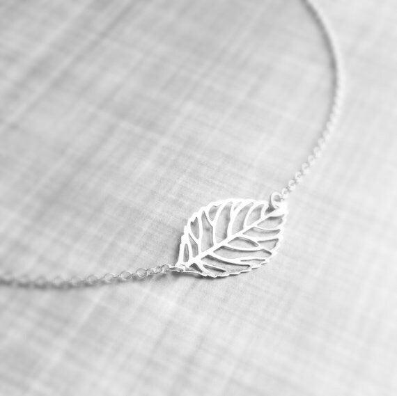 Silver Leaf Necklace, silver filigree necklace, leaf pendant, cut out leaf necklace, leaf outline necklace, delicate leaf small modern leaf - Constant Baubling