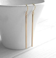 Gold Bar Earrings, gold line earring, gold stick earring, gold tube earring, long thin gold earring, straight line earring, skinny cylinder - Constant Baubling