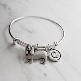 Basset Hound Bracelet - adjustable bangle double loop pet dog charm - personalized letter initial monogram - long ear loyal puppy jewelry - Constant Baubling