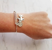 English Mastiff Bracelet - silver bangle adjustable double loop pet dog charm - personalized letter initial monogram - puppy accessory - Constant Baubling