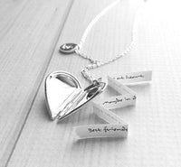 Best Friend Necklace - silver heart locket/quote saying/silver initial letter monogram charm pendant - love gift sister mother daughter - Constant Baubling