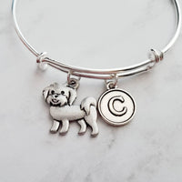 Maltese Bracelet - silver adjustable charm bangle double loop pet dog - personalized letter initial monogram - toy breed puppy accessory - Constant Baubling