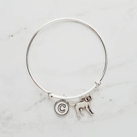Coonhound Bracelet - silver bangle adjustable double loop pet charm - personalized letter initial monogram - handmade puppy coon hound - Constant Baubling