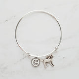 Coonhound Bracelet - silver bangle adjustable double loop pet charm - personalized letter initial monogram - handmade puppy coon hound - Constant Baubling