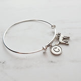 Coonhound Bracelet - silver bangle adjustable double loop pet charm - personalized letter initial monogram - handmade puppy coon hound - Constant Baubling