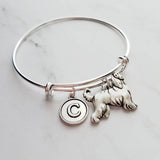 Silver Afghan Bracelet - adjustable bangle double loop pet dog charm - personalized letter initial monogram - Afghan Hound puppy jewelry - Constant Baubling