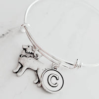 Border Collie Bracelet, adjustable silver bangle, dog charm bracelet, personalized gift, letter charm, herder dog jewelry, silver dog charm - Constant Baubling