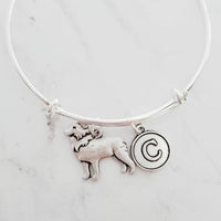 Border Collie Bracelet, adjustable silver bangle, dog charm bracelet, personalized gift, letter charm, herder dog jewelry, silver dog charm - Constant Baubling