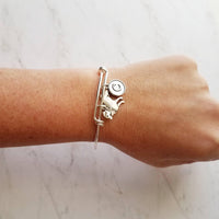 Border Collie Bracelet, adjustable silver bangle, dog charm bracelet, personalized gift, letter charm, herder dog jewelry, silver dog charm - Constant Baubling