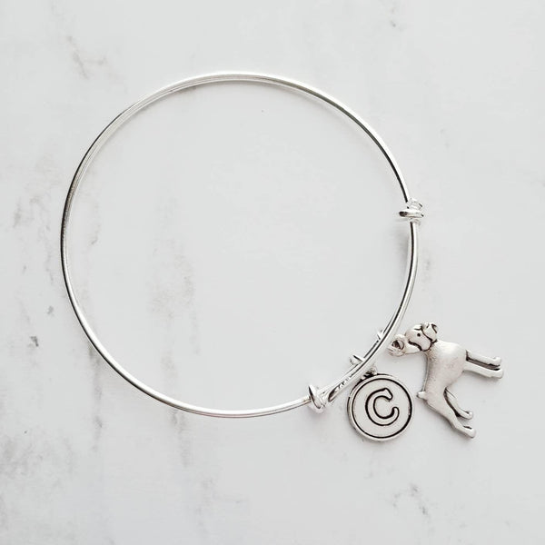 Boxer Dog Bracelet - silver adjustable bangle double loop pet charm - personalized letter initial monogram - handmade Boxer puppy jewelry - Constant Baubling