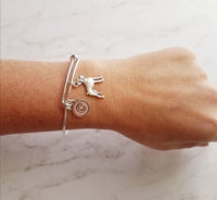 Boxer Dog Bracelet - silver adjustable bangle double loop pet charm - personalized letter initial monogram - handmade Boxer puppy jewelry - Constant Baubling