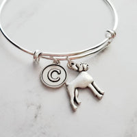 Boxer Dog Bracelet - silver adjustable bangle double loop pet charm - personalized letter initial monogram - handmade Boxer puppy jewelry - Constant Baubling