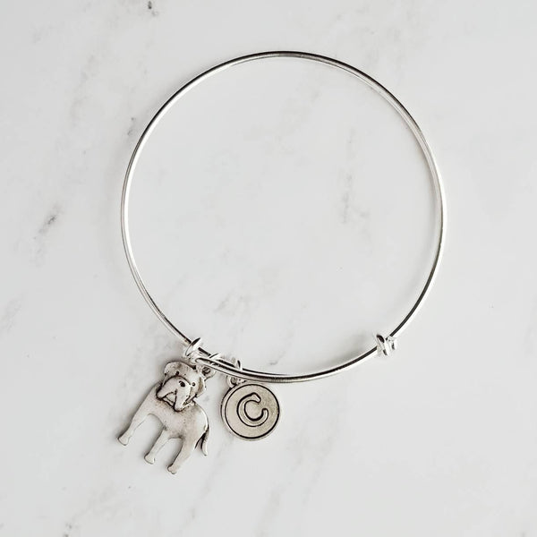 English Mastiff Bracelet - silver bangle adjustable double loop pet dog charm - personalized letter initial monogram - puppy accessory - Constant Baubling