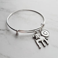 English Mastiff Bracelet - silver bangle adjustable double loop pet dog charm - personalized letter initial monogram - puppy accessory - Constant Baubling