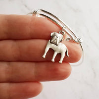 English Mastiff Bracelet - silver bangle adjustable double loop pet dog charm - personalized letter initial monogram - puppy accessory - Constant Baubling