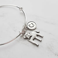 English Mastiff Bracelet - silver bangle adjustable double loop pet dog charm - personalized letter initial monogram - puppy accessory - Constant Baubling