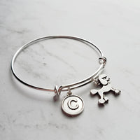 Poodle Bracelet - adjustable bangle double loop pet dog charm - personalized letter initial monogram - standard miniature toy breed gift - Constant Baubling