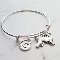 Silver Afghan Bracelet - adjustable bangle double loop pet dog charm - personalized letter initial monogram - Afghan Hound puppy jewelry - Constant Baubling