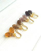 Smoky Brown Glass Leaf Earrings - small gold wire wrapped translucent leaves - 14K gold fill hook option - token gift for wife, girlfriend - Constant Baubling