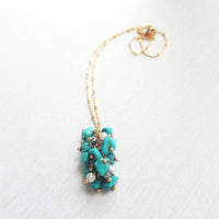 Turquoise Stone Necklace - stone cluster pendant, turquoise necklace, blue stone necklace, pebble necklace, cluster necklace, turquoise gold - Constant Baubling