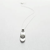 Silver Tag Necklace, long flower pendant, silver tab necklace, silver tag necklace, delicate silver chain, antique silver pendant, floral - Constant Baubling