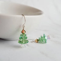 Crystal Christmas Tree Earrings, small Christmas earring, little Christmas earring, peridot green earring, holiday gift earring, silver - Constant Baubling