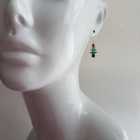 Crystal Christmas Tree Earrings, small Christmas earring, little Christmas earring, peridot green earring, holiday gift earring, silver - Constant Baubling