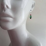 Crystal Christmas Tree Earrings, small Christmas earring, little Christmas earring, peridot green earring, holiday gift earring, silver - Constant Baubling