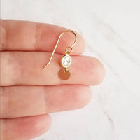 Gold Disk Earrings - cubic zirconia/14K gold fill small round discs & hooks - simple modern elegant little everyday jewelry - 14 k dangle - Constant Baubling