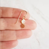 Gold Disk Earrings - cubic zirconia/14K gold fill small round discs & hooks - simple modern elegant little everyday jewelry - 14 k dangle - Constant Baubling