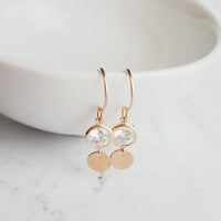 Gold Disk Earrings - cubic zirconia/14K gold fill small round discs & hooks - simple modern elegant little everyday jewelry - 14 k dangle - Constant Baubling