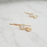 Gold Disk Earrings - cubic zirconia/14K gold fill small round discs & hooks - simple modern elegant little everyday jewelry - 14 k dangle - Constant Baubling