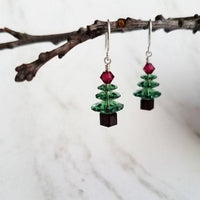 Christmas Dangle Earrings, Xmas tree earring, Christmas earring, Christmas tree earring, crystal Christmas tree, green pink Christmas tree - Constant Baubling