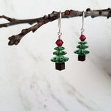 Christmas Dangle Earrings, Xmas tree earring, Christmas earring, Christmas tree earring, crystal Christmas tree, green pink Christmas tree - Constant Baubling