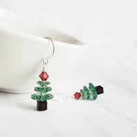 Christmas Dangle Earrings, Xmas tree earring, Christmas earring, Christmas tree earring, crystal Christmas tree, green pink Christmas tree - Constant Baubling