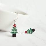 Christmas Dangle Earrings, Xmas tree earring, Christmas earring, Christmas tree earring, crystal Christmas tree, green pink Christmas tree - Constant Baubling