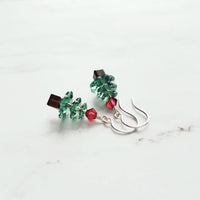 Christmas Dangle Earrings, Xmas tree earring, Christmas earring, Christmas tree earring, crystal Christmas tree, green pink Christmas tree - Constant Baubling