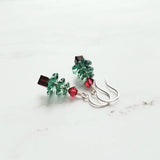 Christmas Dangle Earrings, Xmas tree earring, Christmas earring, Christmas tree earring, crystal Christmas tree, green pink Christmas tree - Constant Baubling