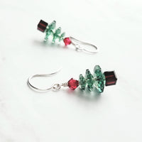 Christmas Dangle Earrings, Xmas tree earring, Christmas earring, Christmas tree earring, crystal Christmas tree, green pink Christmas tree - Constant Baubling