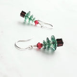 Christmas Dangle Earrings, Xmas tree earring, Christmas earring, Christmas tree earring, crystal Christmas tree, green pink Christmas tree - Constant Baubling