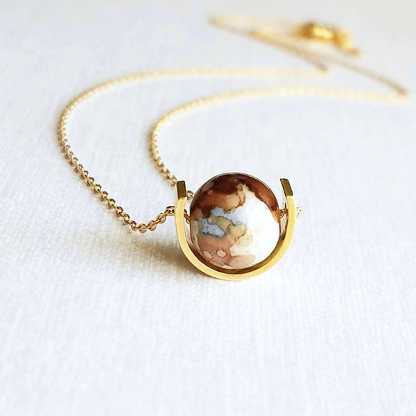 Eclipse Necklace, small glass bead necklace, semicircle necklace, watercolor necklace, glass ball necklace, delicate gold chain, mottled - Constant Baubling
