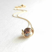 Eclipse Necklace, small glass bead necklace, semicircle necklace, watercolor necklace, glass ball necklace, delicate gold chain, mottled - Constant Baubling