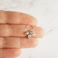 Silver Holly Berry Earrings, small dangle earring, silver earring, Christmas earring, Xmas earring, antique silver, holly leaves, berries - Constant Baubling
