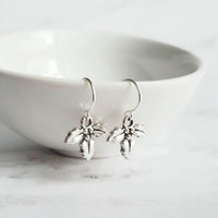 Silver Holly Berry Earrings, small dangle earring, silver earring, Christmas earring, Xmas earring, antique silver, holly leaves, berries - Constant Baubling