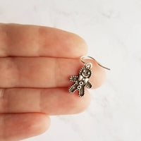 Gingerbread Men Earrings, silver Christmas earring, cookie earring, gingerbread earring, antique silver Xmas earring, bow tie gingerbread - Constant Baubling