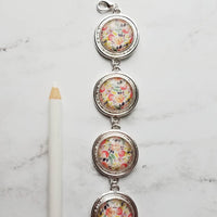 Chunky Floral Bracelet, flower bracelet, chunky silver bracelet, round charm bracelet, colorful bracelet, unique silver bracelet, pastel - Constant Baubling