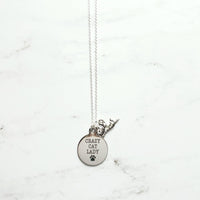 Crazy Cat Lady Necklace - silver pendant/kitty charm - small simple dainty link chain - spinster hermit humor funny handmade pet jewelry - Constant Baubling